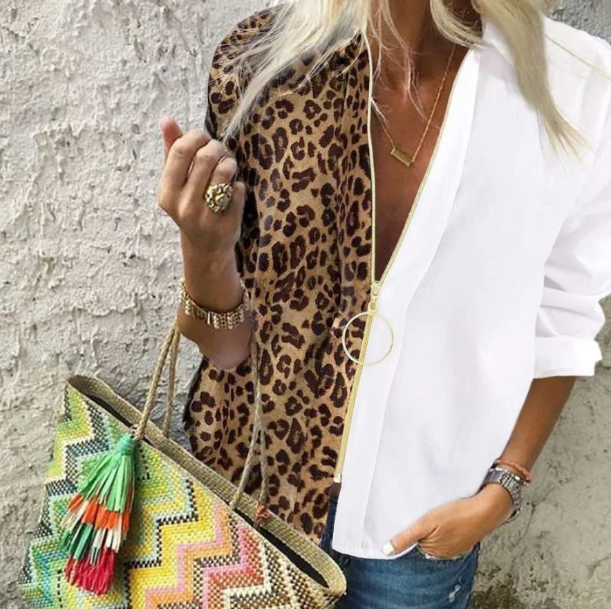 

Women Leopard Printed Long Sleeve Shirt Female Tops Loose Blusas 2021 Turn-down Collar Blouse Women Casual Blusas Roupa Feminina