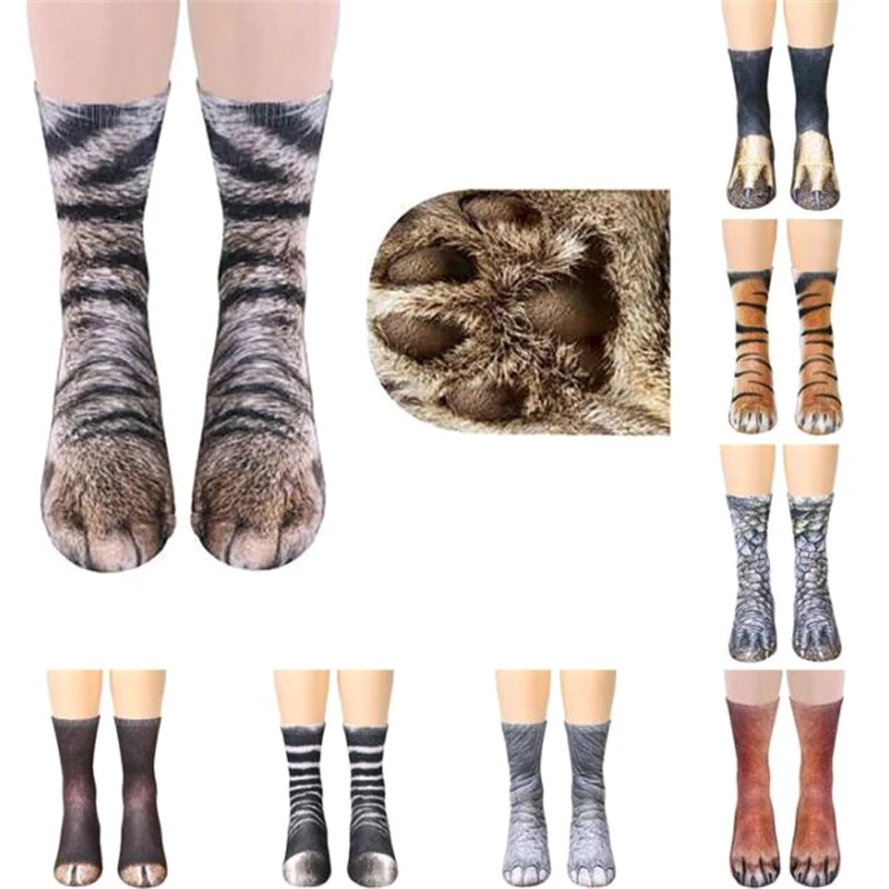 1 пара унисекс для мужчин и женщин детей с 3D принтом животных носочки лапы тигра