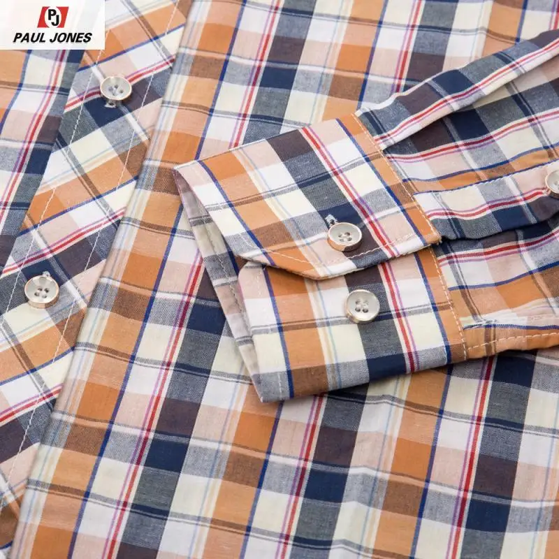 Мужская Повседневная рубашка в клетку с длинным рукавом PAUL JONES деловая широким