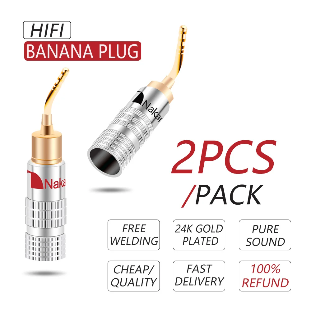 2Pcs High Quality New 24K Gold Nakamichi Speaker Pin Angel 2mm Banana Plugs wire Screw Lock Connector | Обустройство дома