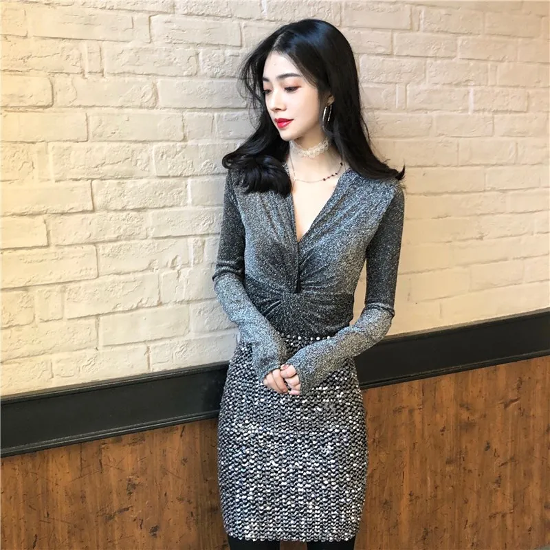 Новинка осени 2019 приталенная рубашка с v-образным вырезом и скрученным узлом