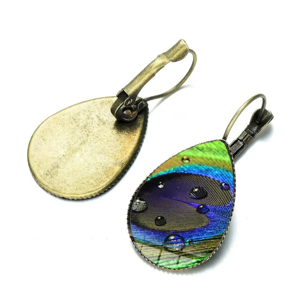 Этнические Ретро серьги-капли с зелеными перьями Кристальные стеклянные узоры