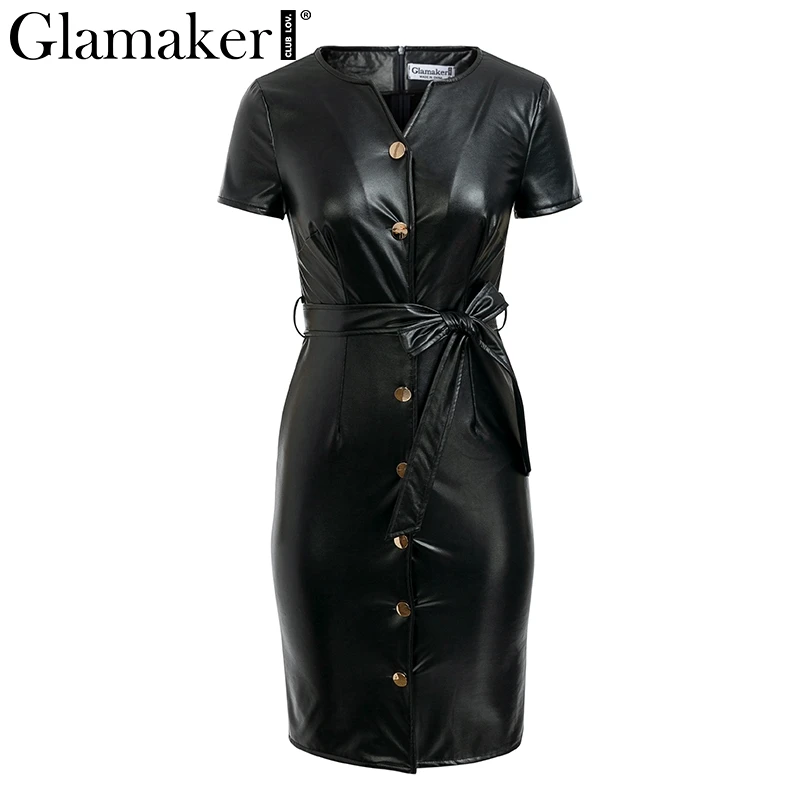 Женское вечернее платье миди Glamaker черное облегающее из искусственной кожи с v