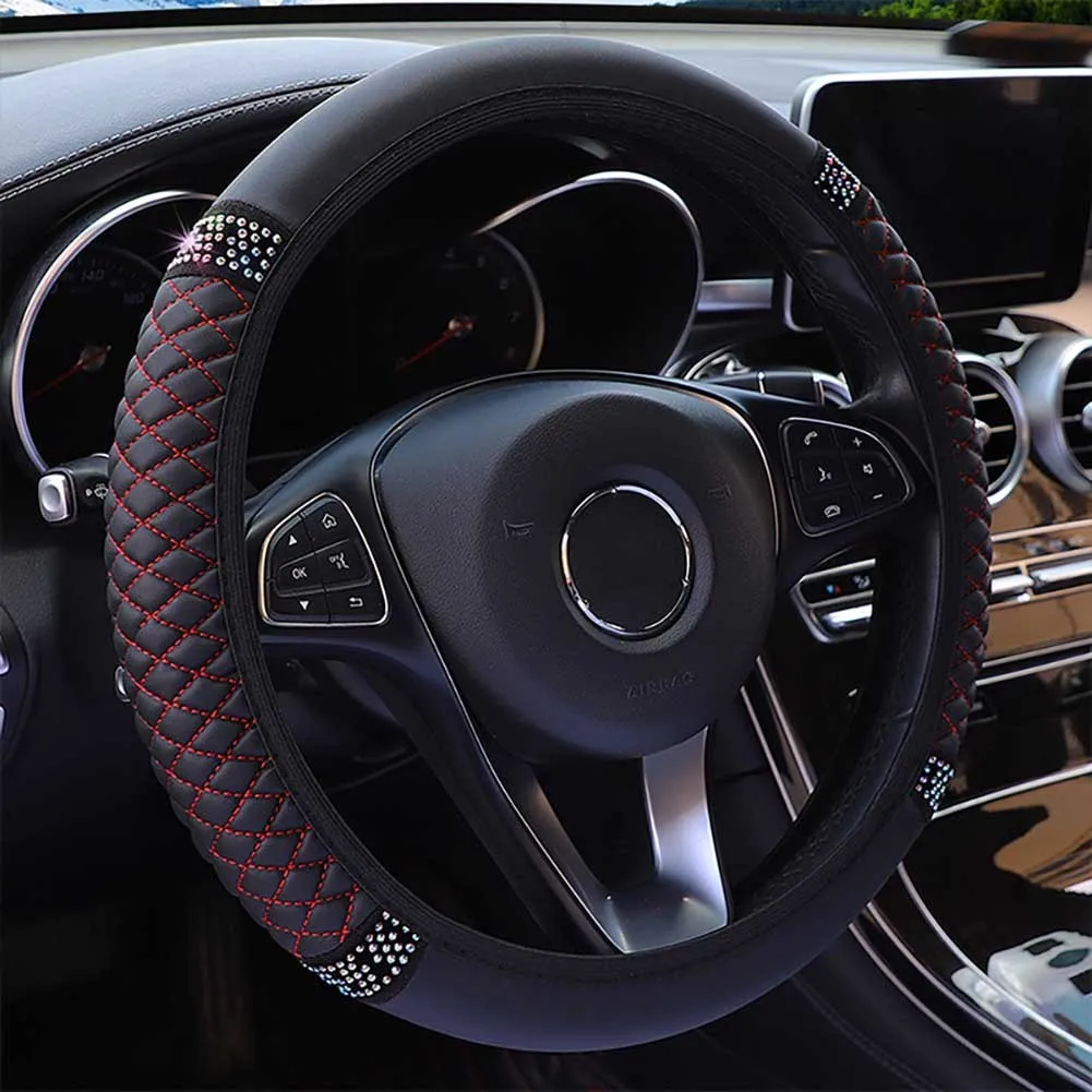 

1 Pcs Car Steering Wheel Cover PU Leather Protector Cover Black Anti-Slip Cover Universal Car Interior Accessories 37-38cm