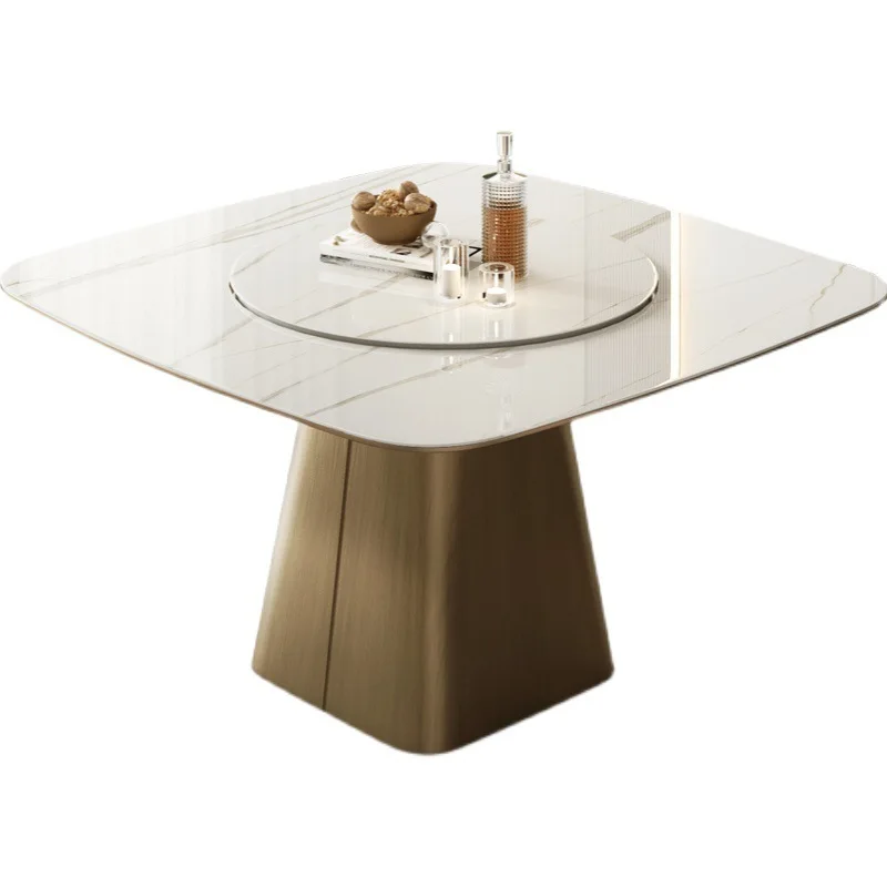 

Home rock slab small household square round dining table