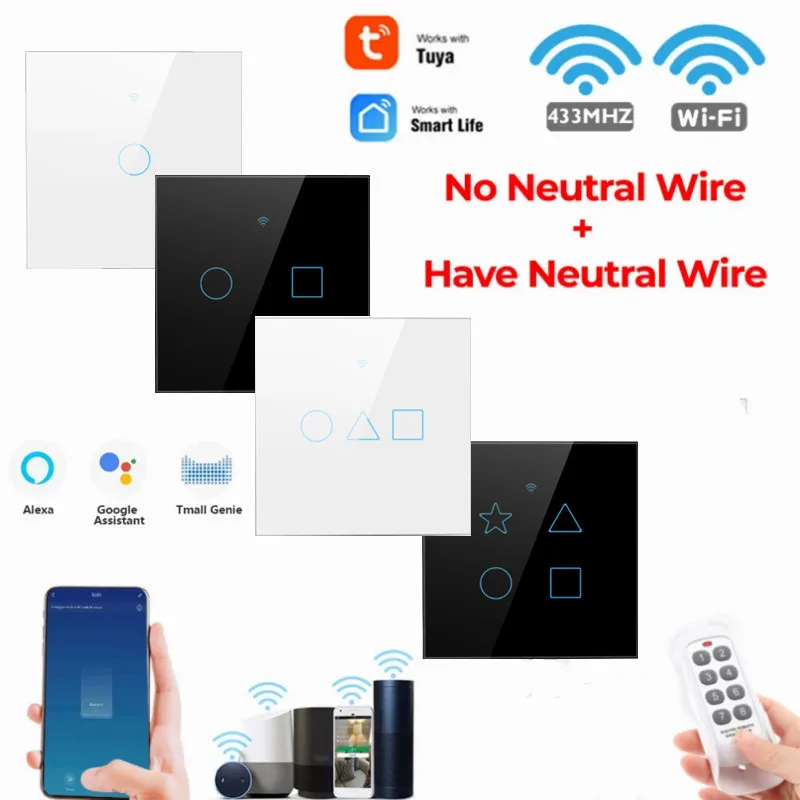 

Умный сенсорный переключатель Tuya, Wi-Fi, 433 МГц