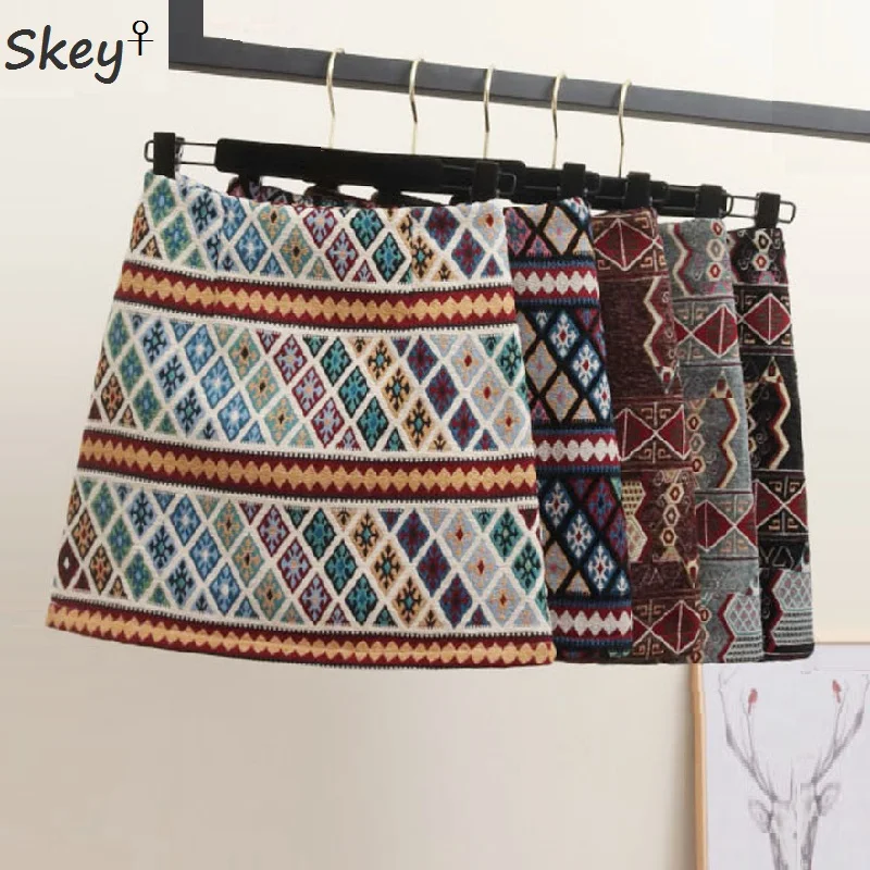 Винтажные женские юбки с вышивкой и высокой талией 2019 жаккардовые цветочным