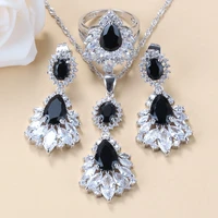 fine jewelry sets exquisite women fashion punk style costume 925 silver black cubic zirconia stud earrings and bracelet sets