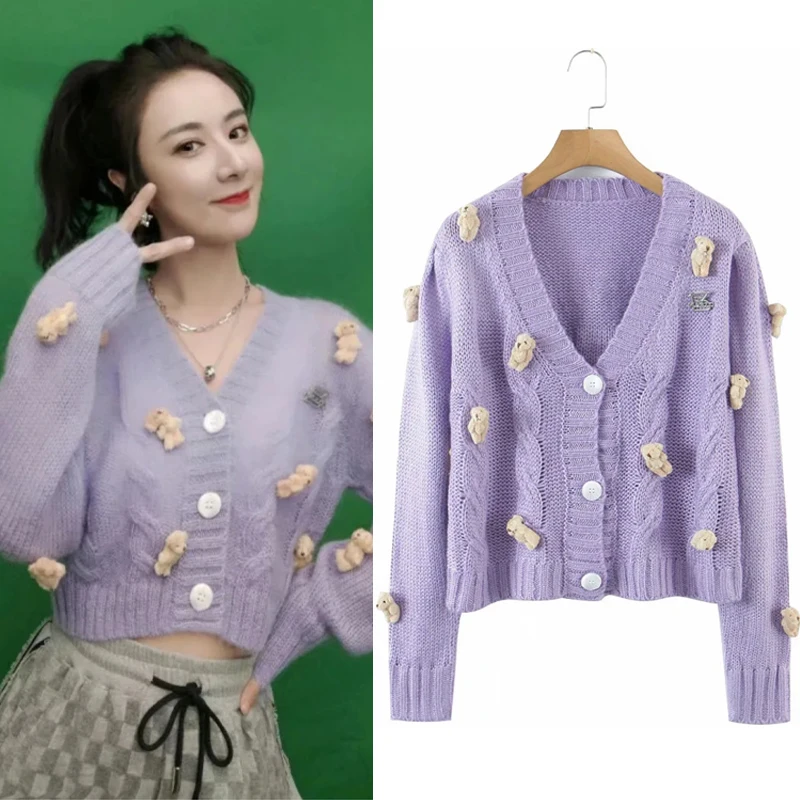 

Женский трикотажный свитер с V-образным вырезом, на пуговицах