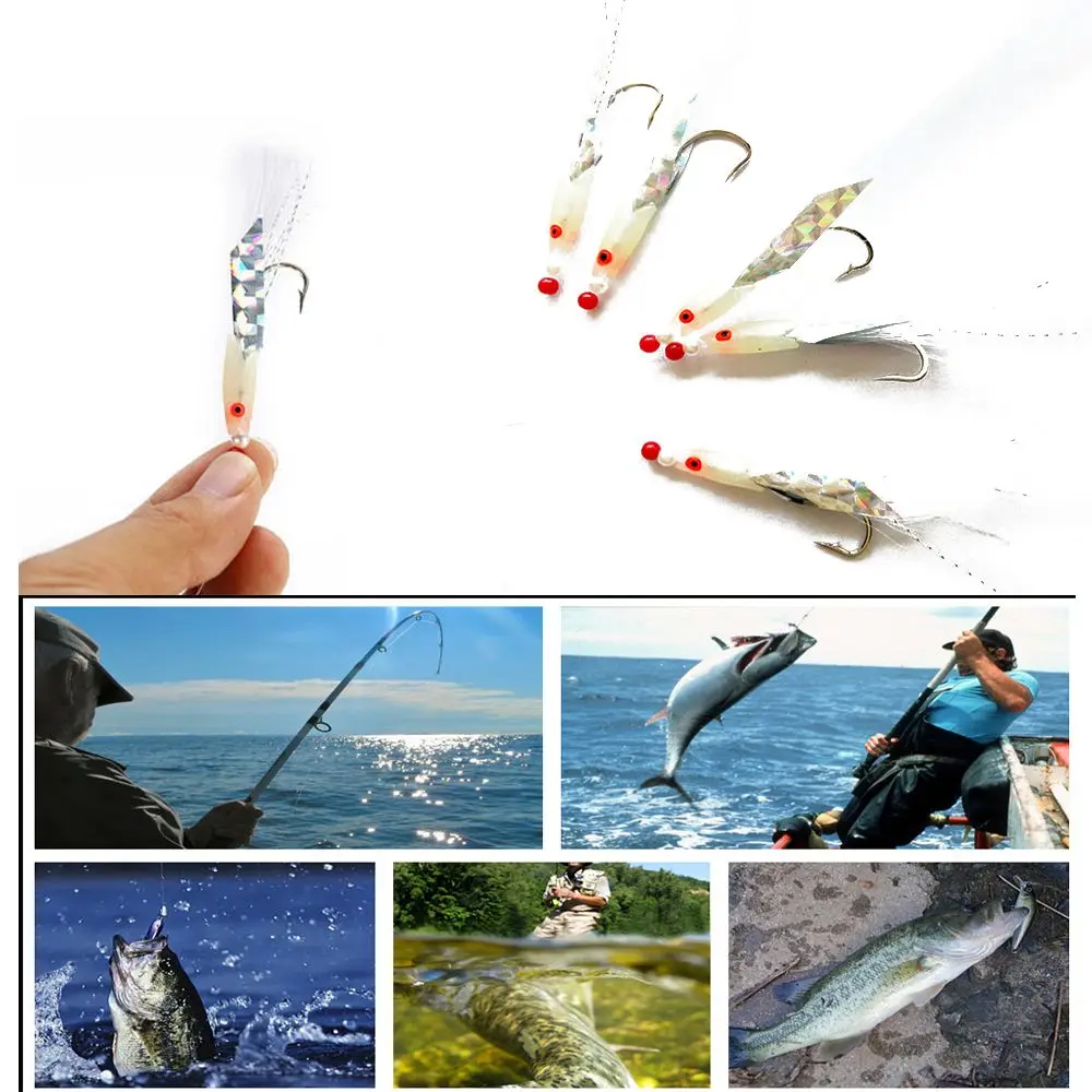 

5pcs Outdoor High Quality Sharp Barb Luminous Fishing Hook Fishing Tackle Durable Head Treble Bait