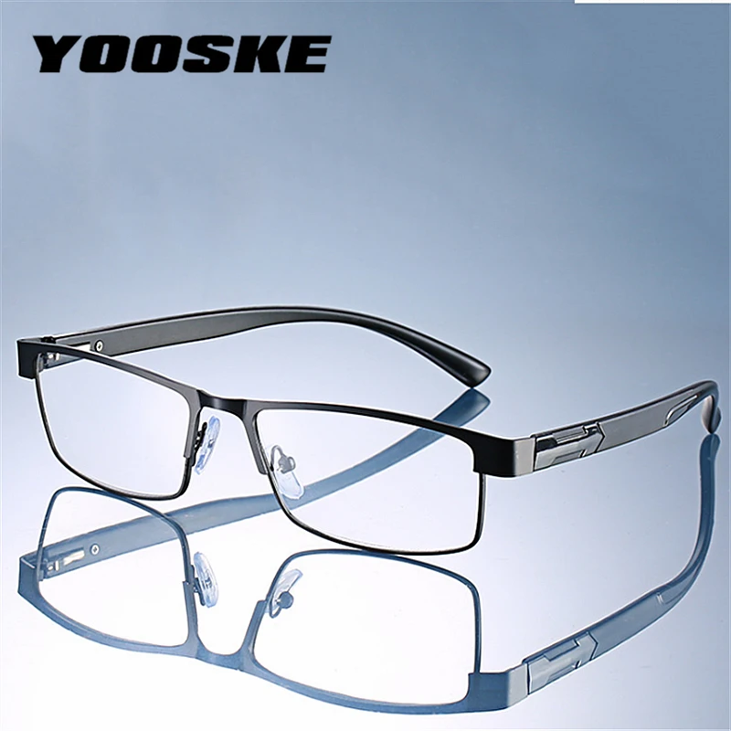 YOOSKE Trend Metal Reading Glasses Men Women High Quality Diopters Frame Business Office Reading Glasses 1.0 1.5 2.0 2.5 3.0