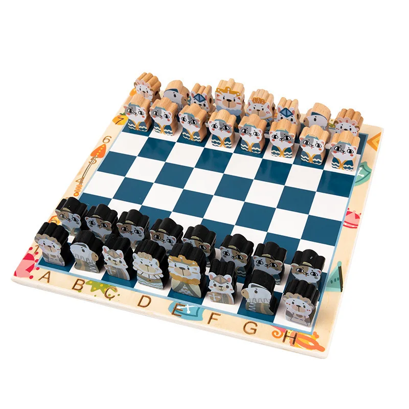 

New Childrens Wooden Medieval Chess Set Cartoon Three-dimensional Checkers And Board Games Portable Chess Set Puzzle Game Gift