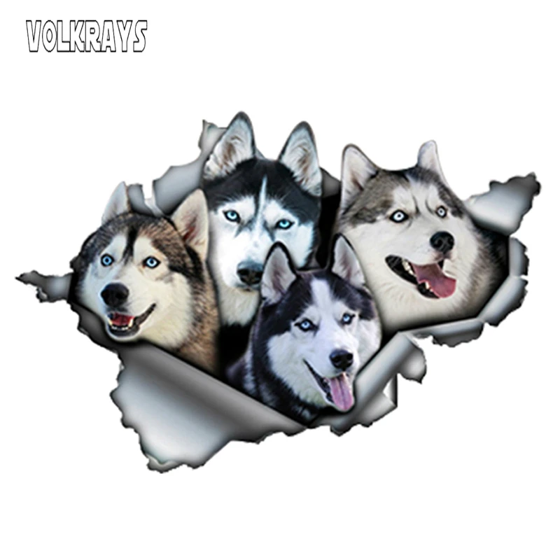 Volkrays забавные Huskies автомобильные наклейки рваные металлические Светоотражающие