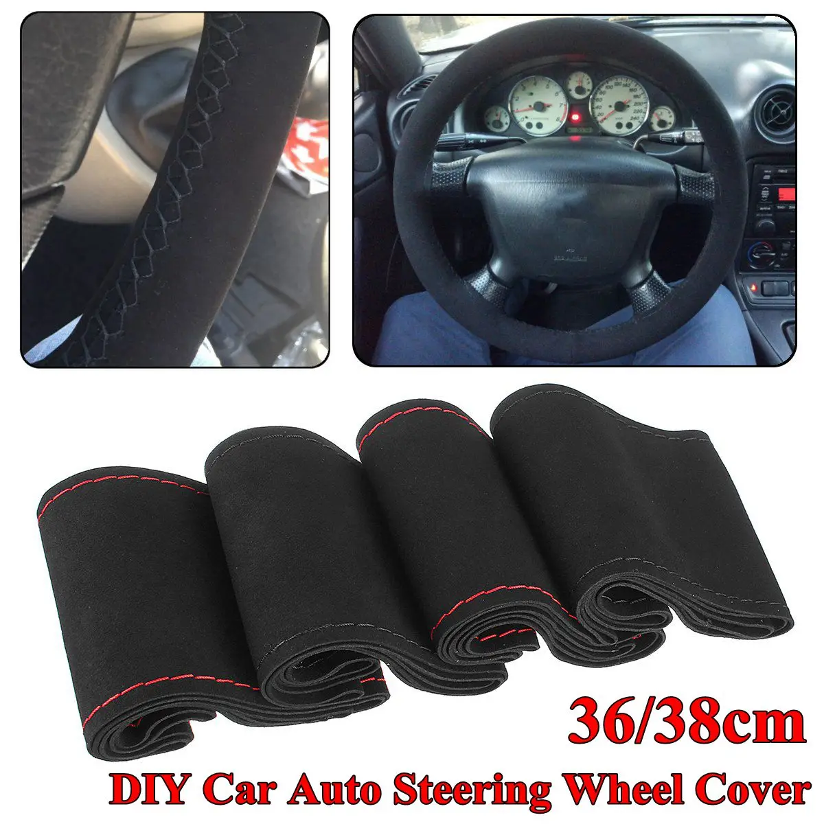 

Universal 36/38cm DIY Car Auto Steering Wheel Cover Suede Super Fiber Leather Car-Styling Interior Accessory