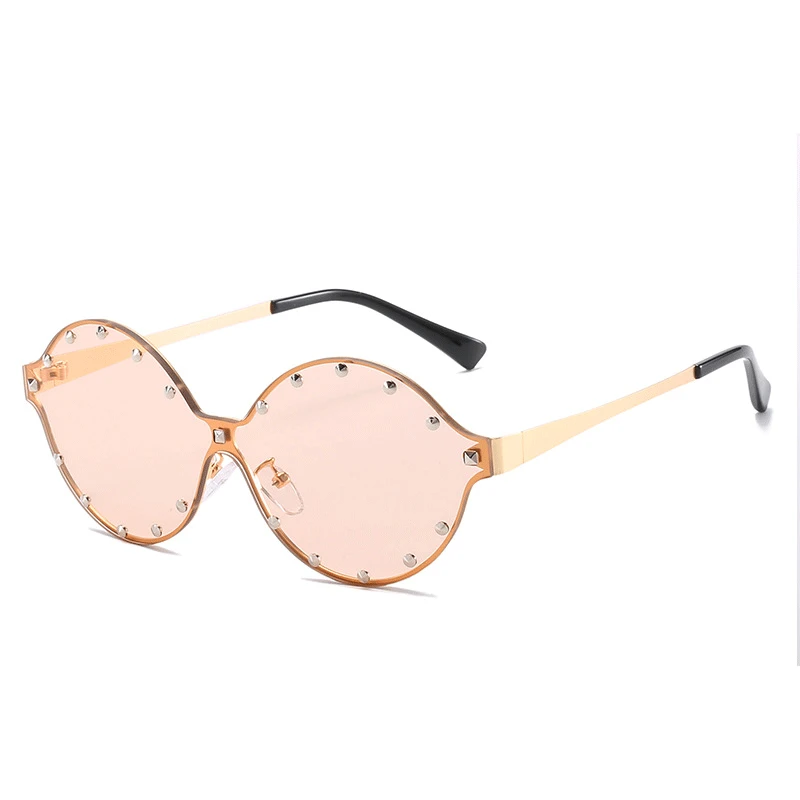 

2020 New Design Rivet Sunglasses Classic Oversized Oval Glasses Retro Luxury Eyewear Women Fashion Rimless Shades Oculos De Sol