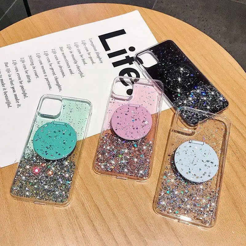

KONSMART Realme V5 Case For OPPO Realme V5 2020 Glitter Star Clear Silicone Soft Phone Case With Makeup Mirror Stand Holder