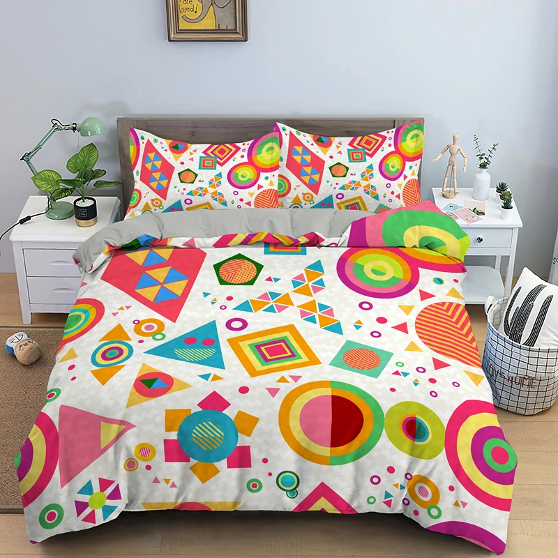 

3d Colorful Geometric Elements Bedding Set Single Double King Queen Psychedelic Quilt Duvet Cover Pillowcase 2/3pcs Bedclothes