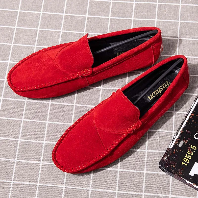 Мужские замшевые мокасины на плоской подошве коричневые повседневные туфли без