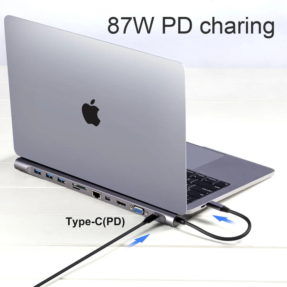 Тип c док-станция алюминий 11 в 1 к HDMI кард-ридер RJ45 PD для зарядного устройства Аудио