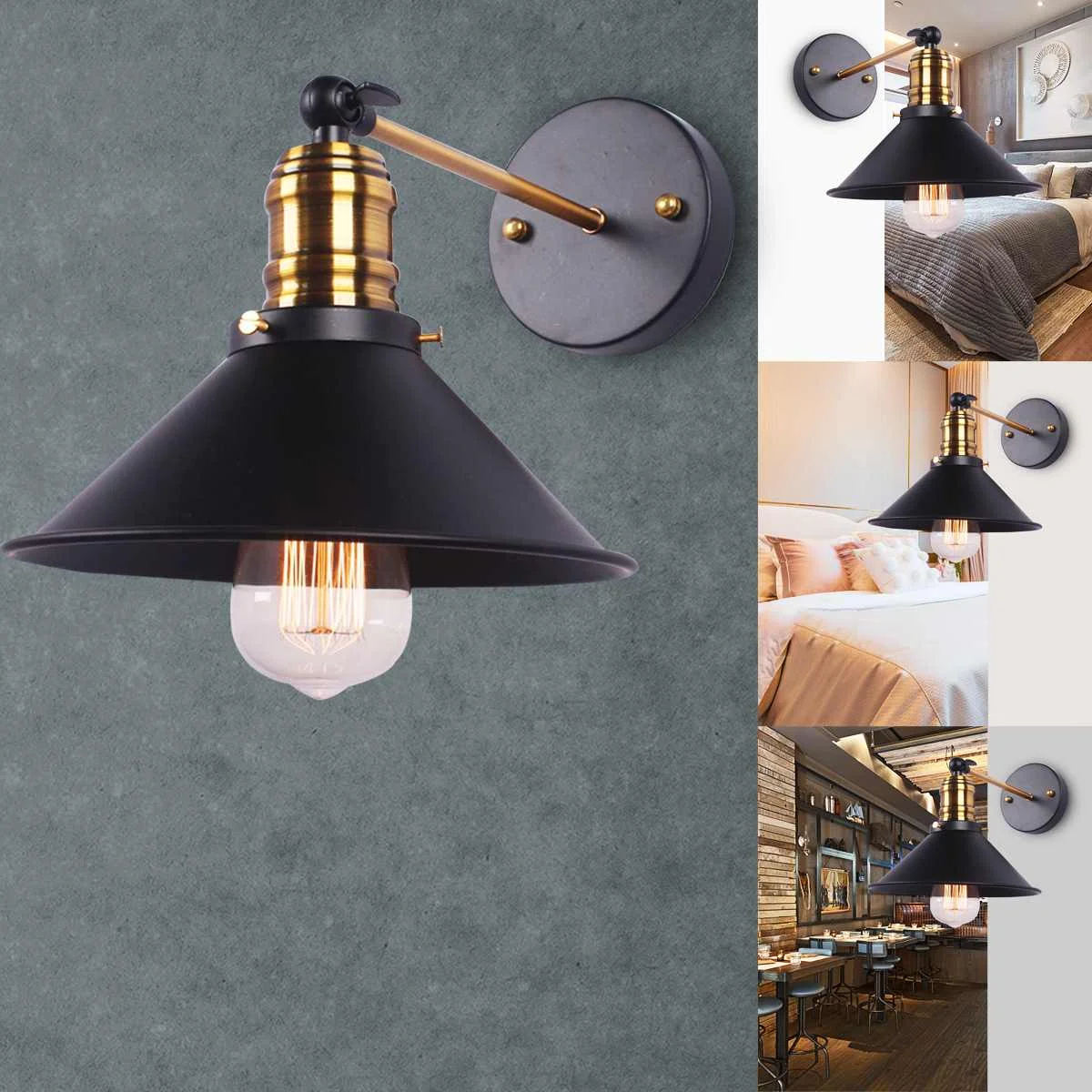 

Iron E27 LED Wall Lamp Industrial Vintage Sconce Wall Lights Loft Style Adjust Bedside Home Decor Indoor Lighting Bronze