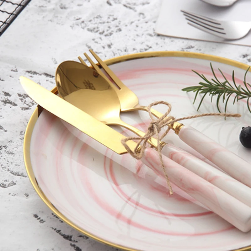 5 шт. простая мраморная керамическая ручка из нержавеющей стали посуда еда стейк