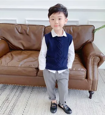 only vest 90-140cm height new autumn boys fashion knitted vest kids spring autumn clothing boys casual vest - Цвет: only vest