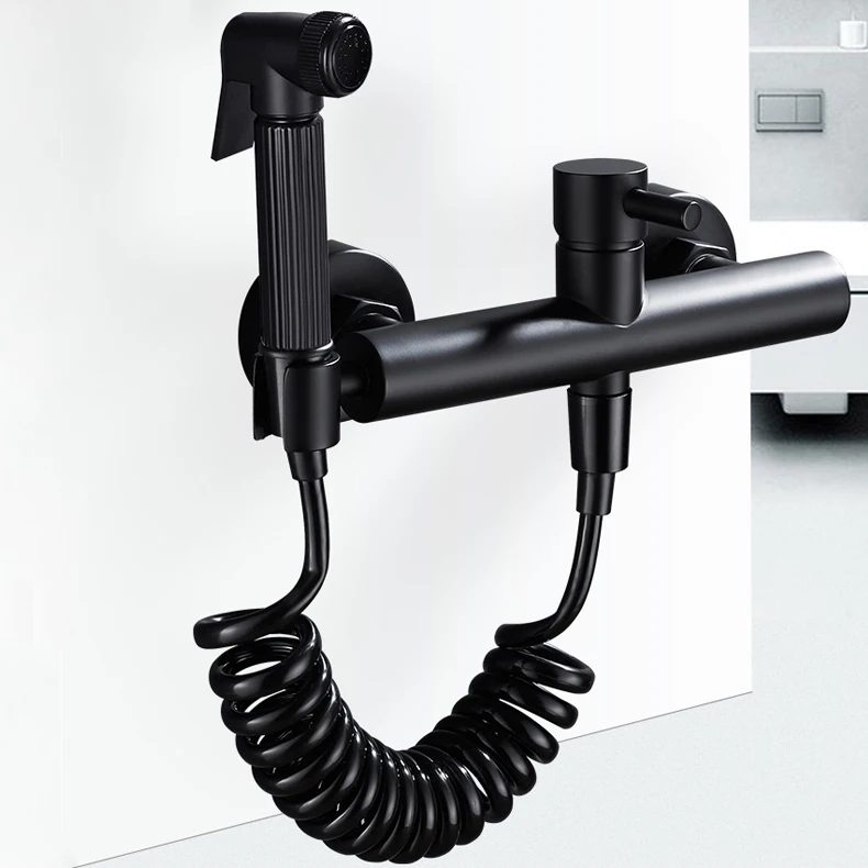 Латунный настенный кран для ванной и туалета водопроводный матового черного