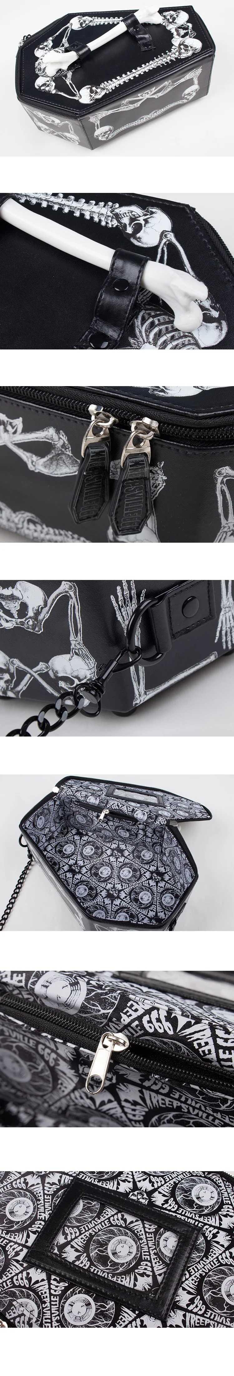 JIEROTYX Skulls Bats Design Womens Bags Handbags Crossbody Bags Girls Shoulder Messenger Bag Female Black Punk Gothic Drop Ship
