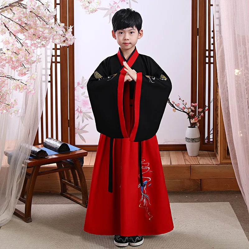 

Детский традиционный костюм ханьфу в китайском стиле для мальчиков, костюм для сцены, косплея, студенческий костюм для народных танцев