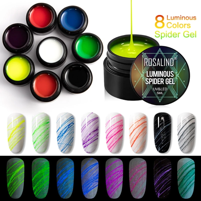 

8 Bottles Liminous Spider Gel DIY Nail Art Gel Varnish Manicure Paint Wire Drawing UV Gel Nail Polish Fluorescent Effect 5ml