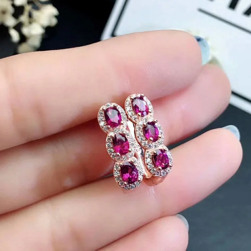 

SHILOVEM 925 STERLING SILVER NATURAL MAGNALIUM GARNET STUD EARRINGS FINE JEWELRY WOMEN WEDDING WHOLESALE 3*4MM JCE0304288AGSM