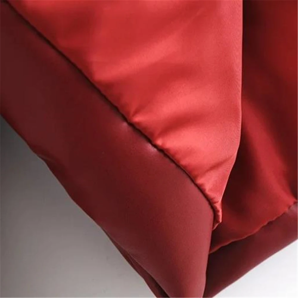 Women Fur Faux Leather Down Jacket Coat Hot Sale Buttons 2021 Winter Female Pu Turn Down Collar Warm Cotton Outerwear Overcoat