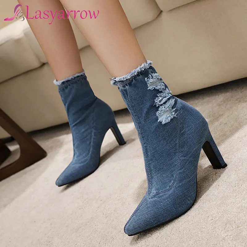 Женские ботинки Lasyarrow модная повседневная женская обувь из джинсовой ткани