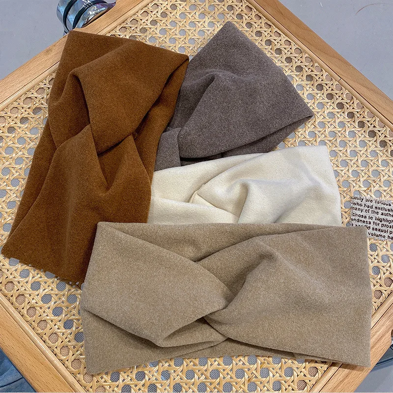 

Однотонная повязка на голову с перехлёстом для женщин, корейские широкие эластичные повязки для волос, тюрбан, банданы, зимние теплые повяз...