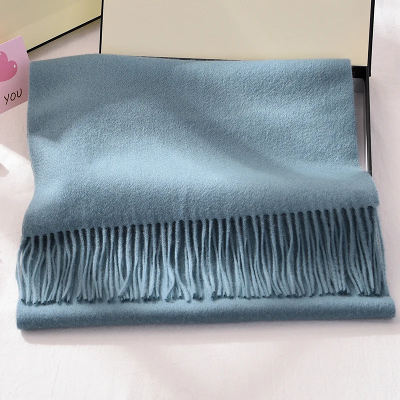 Winter 100% Pure Wool Scarf Neck Warmer Women Echarpe Wrap with Tassel Pashmina Foulard Femme Merino Cashmere Scarves for Ladies images - 6