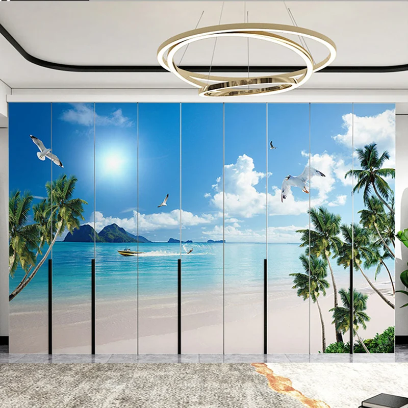 

Window decoration film waterproof sliding door sticker opaque wardrobe door office Bedroom door sea coconut tree