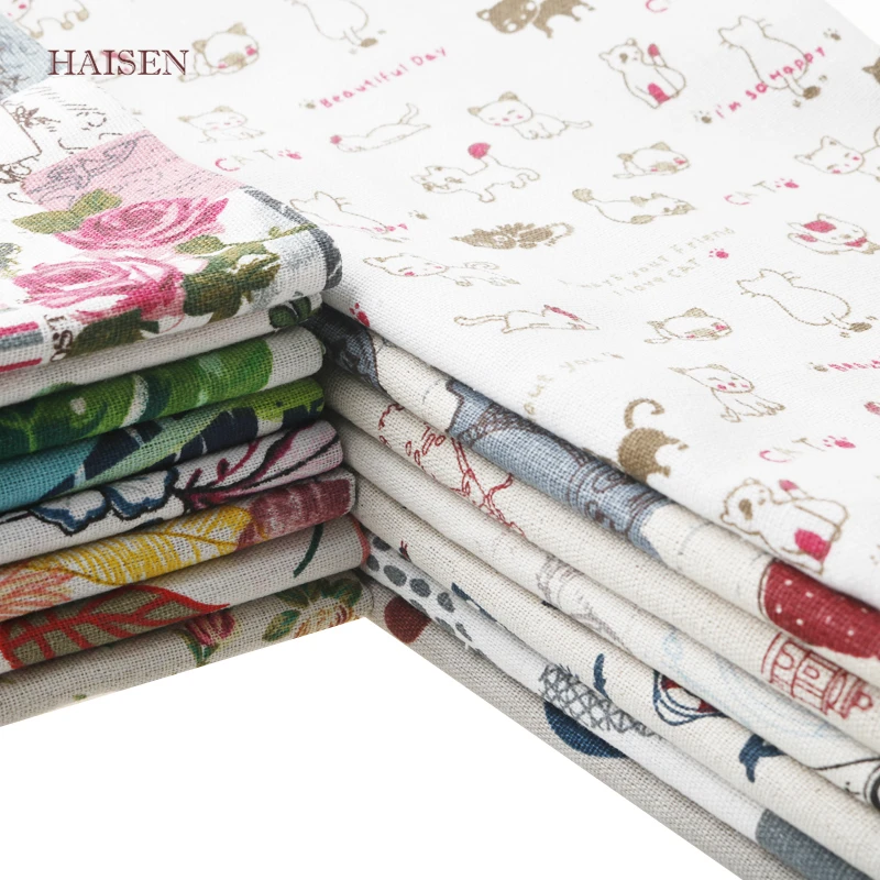 Тканевая ткань из хлопка и льна с цветочным принтом для сделай сам квилтинга