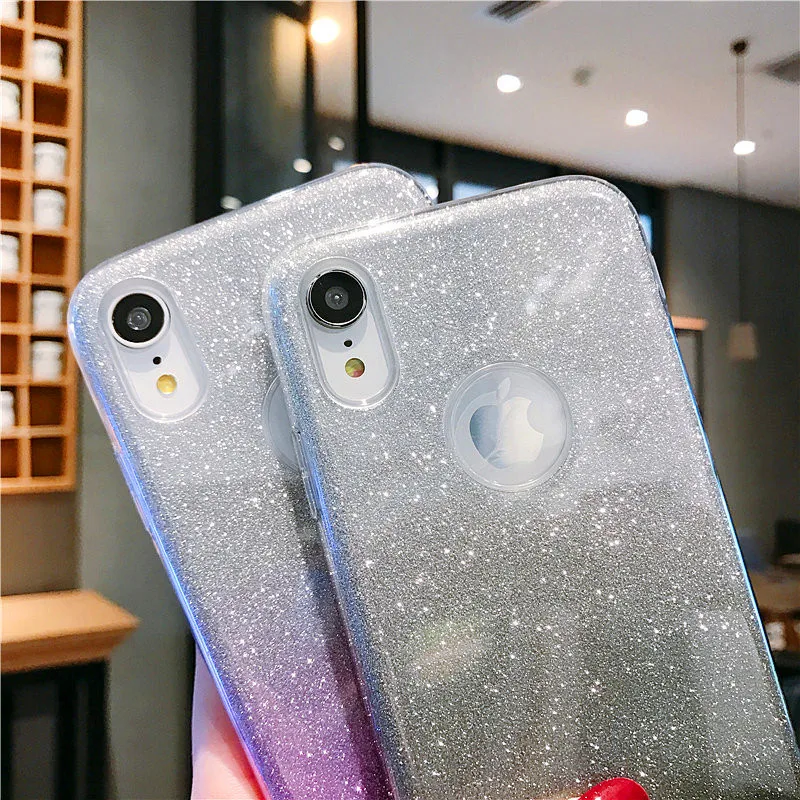 lovely glitter gradient color phone cases for iphone 11 xs pro max x xr 6 6s 7 8 plus se 2020 bling sparkly tpu back cover coque free global shipping