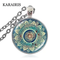 karairis new vintage om indian yoga mandala necklace glass dome necklace buddhist chakra glass bullion pendant neutral jewelry