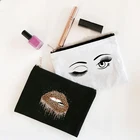 Модная косметичка с принтом в виде губ и глаз, милые сумки-органайзеры, сумки для путешествий, женские косметички