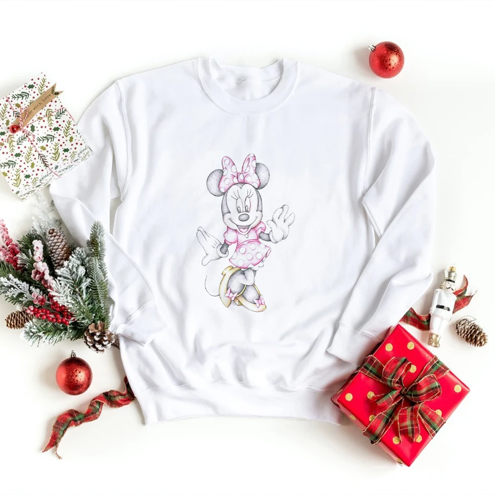 

Disney Fashion Cute Minnie Mouse Cartoon Print Casual Kids Girl Hoodie O-Neck Pullover Long Sleeve Loose Sweatshirt Oversize