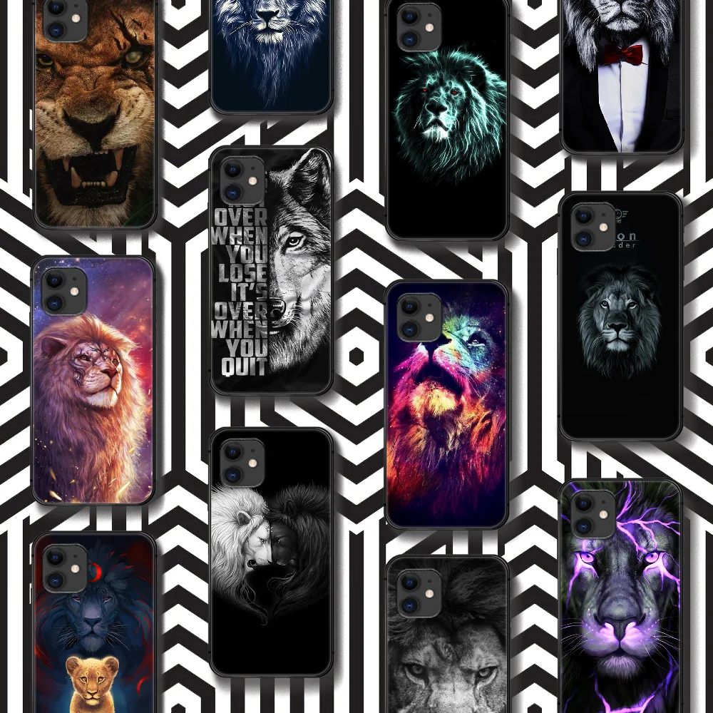 Чехол для телефона Mighty Animal lion Iphone 4 4s 5 5S SE 5C 6 6S 7 8 Plus X XS XR 11 12 Mini Pro Max 2020 черный