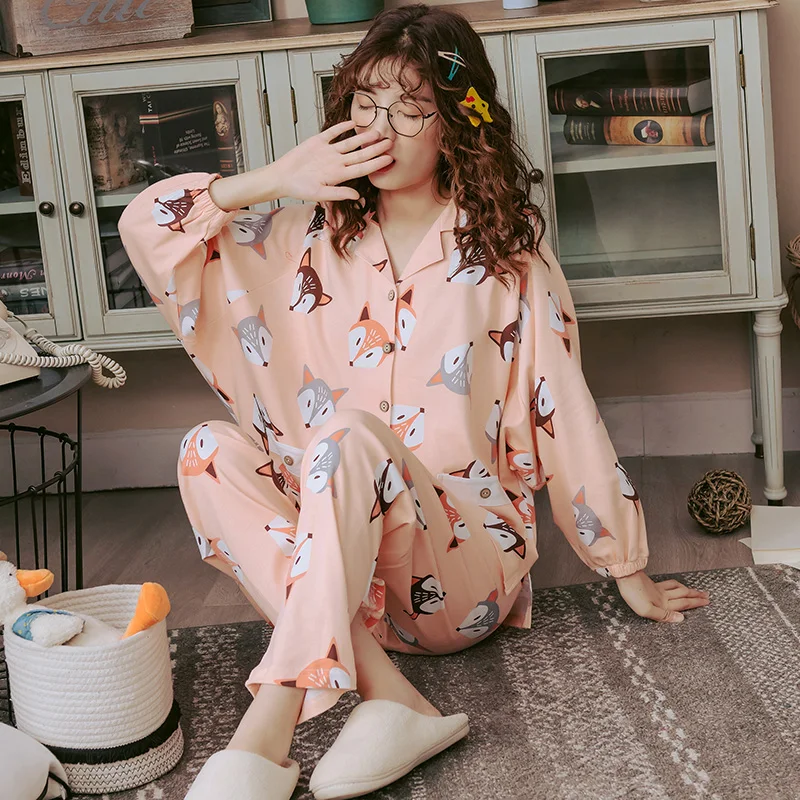 Полная Хлопковая пижама осень зима животный принт нагрудный Пижамный костюм для