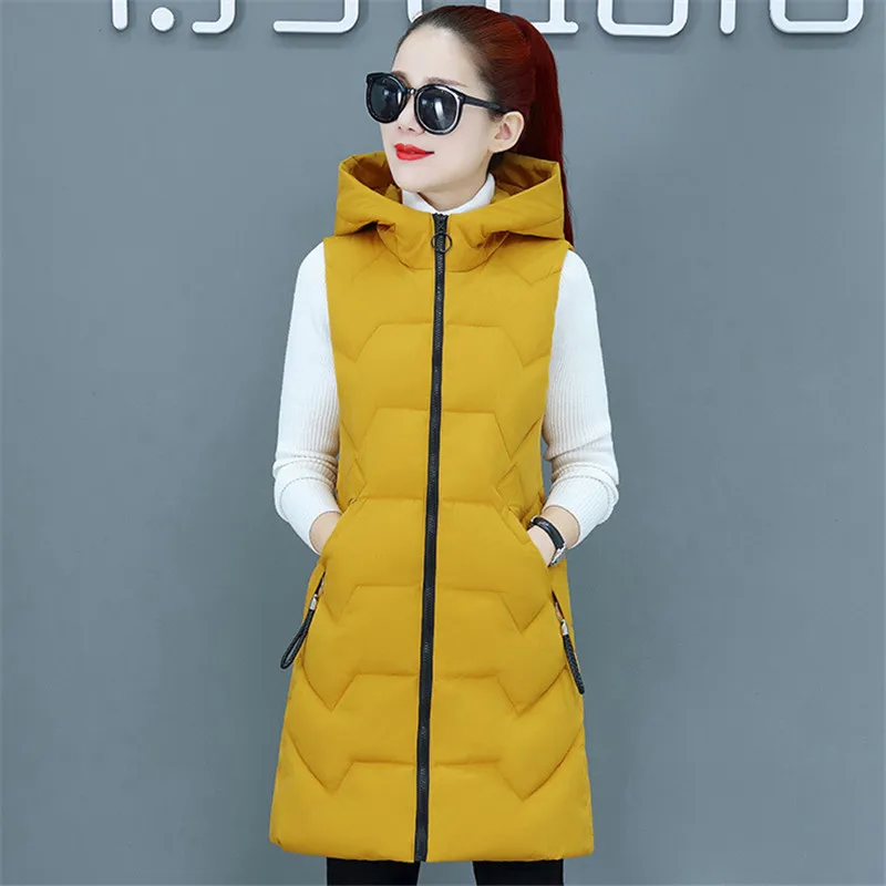 

Vest Women Black Green Yellow Sleeveless Down Cotton Coat 2021 Spring Autumn New Fashion Korean Student Blue Long Slim Tops N851
