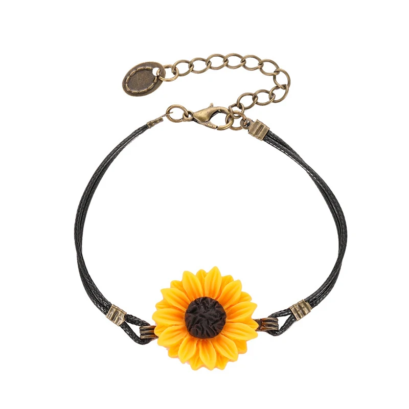 

Creative Black Leather Rope Sunflower Bracelet Retro Cute Women's Bracelet Accessories Fashion Wedding Party Jewelry Gifts