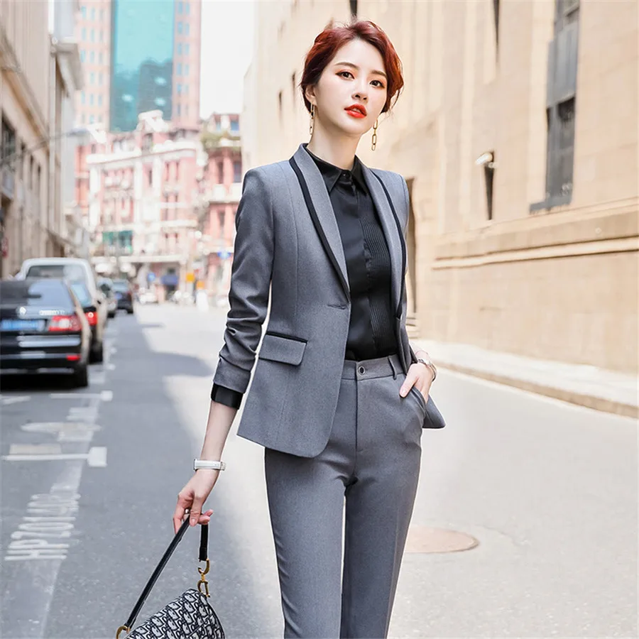 Occupation Women Pant Suit 2 Piece Set Notched Blazer Jacket Office Lady Wear Fall Winter Female Slim Overalls Sets s-5xl