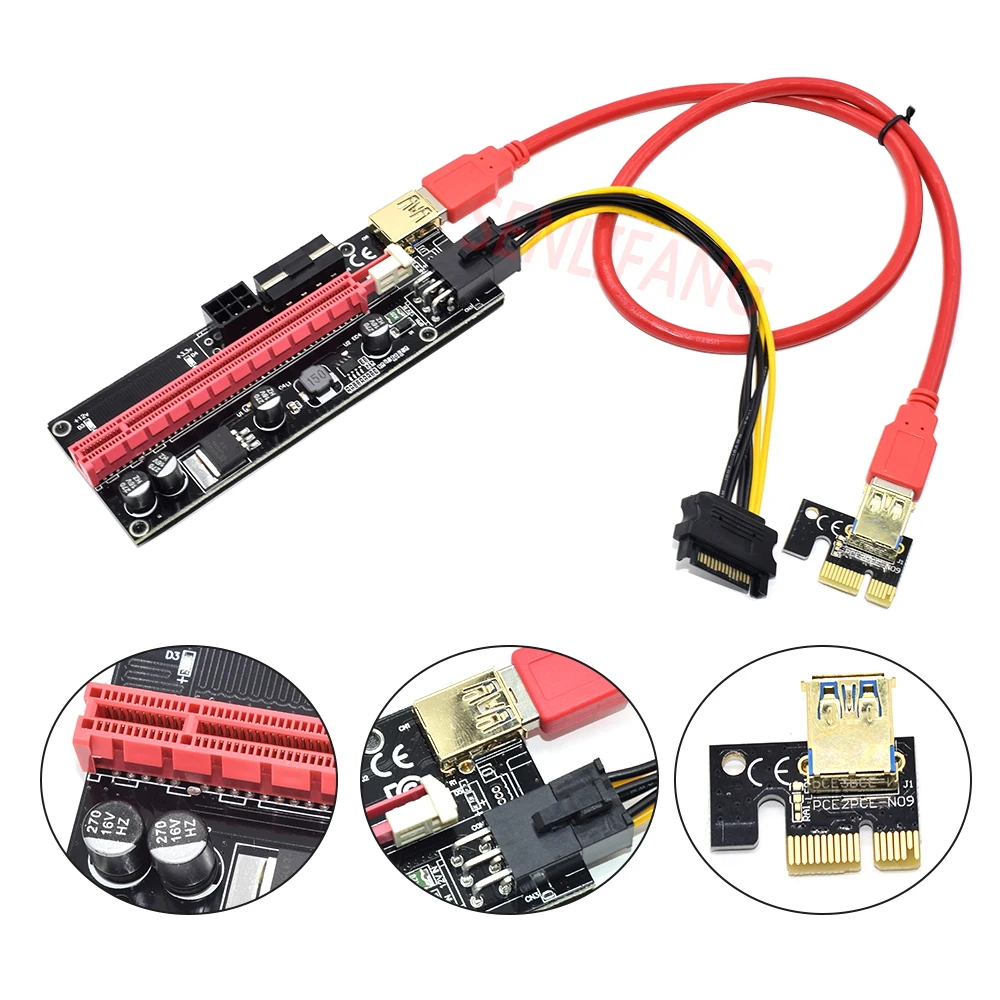 1-10 шт. новейший VER009S USB 3.0 PCI-E Райзер VER009C PLUS VER010-X Express 16x адаптер pcie карта SATA 15pin до 6pin