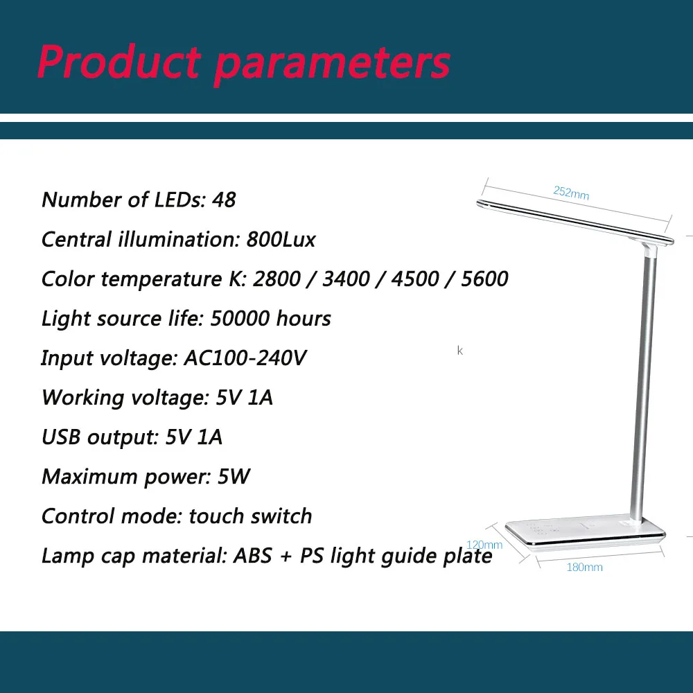

Led Huawei Apple Samsung USB Wired / Wireless Wharging Timing Prompt Eye Care Students to Learn Bedside Folding Table Lamp