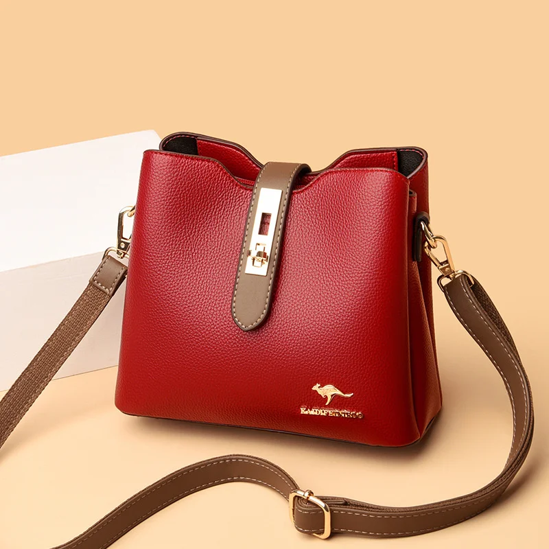 

New Fashion Bucket Bags For Female Pure Color PU Leather Shoulder Bag Delicate High Quality Beautiful Crossbody Top-Handle Bag