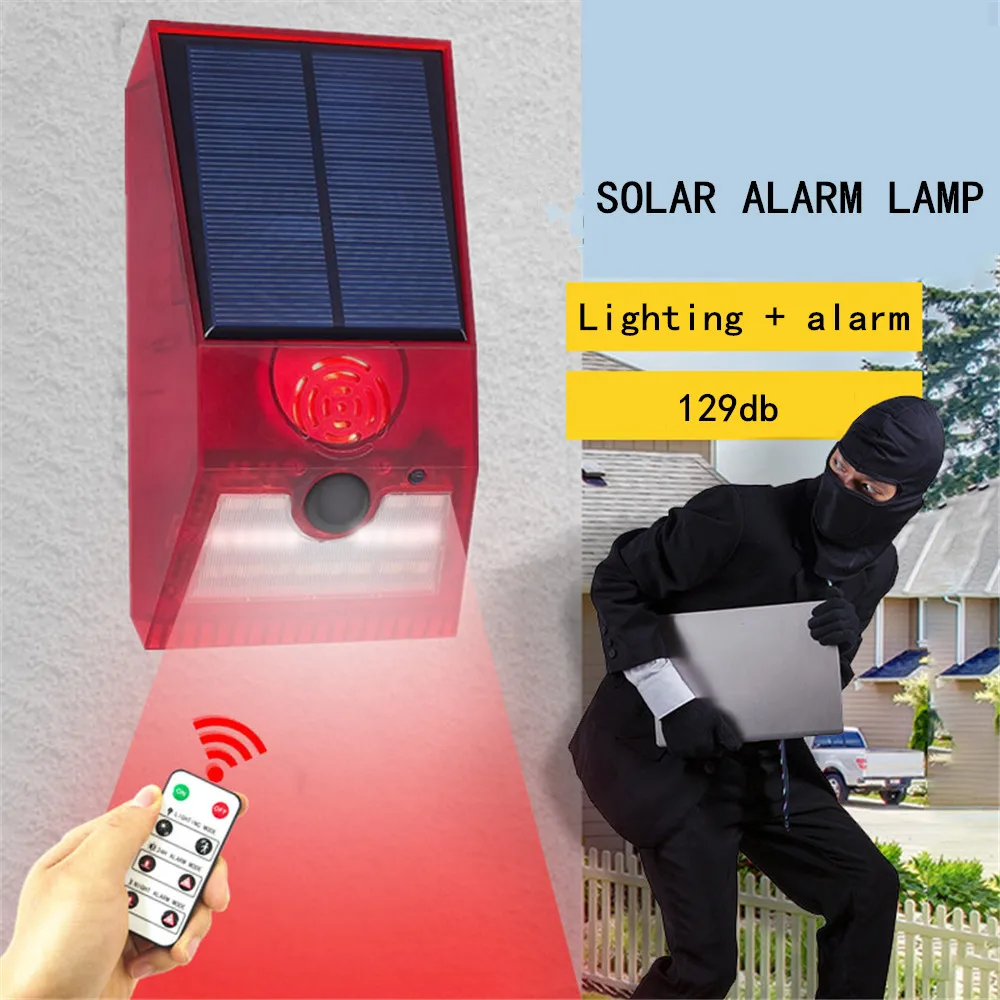 

Multi-function Solar Alarm Lamp Remote Control Security Alarm Siren PIR Motion Sensor Detector Wall Light For Home Yard Outdoor